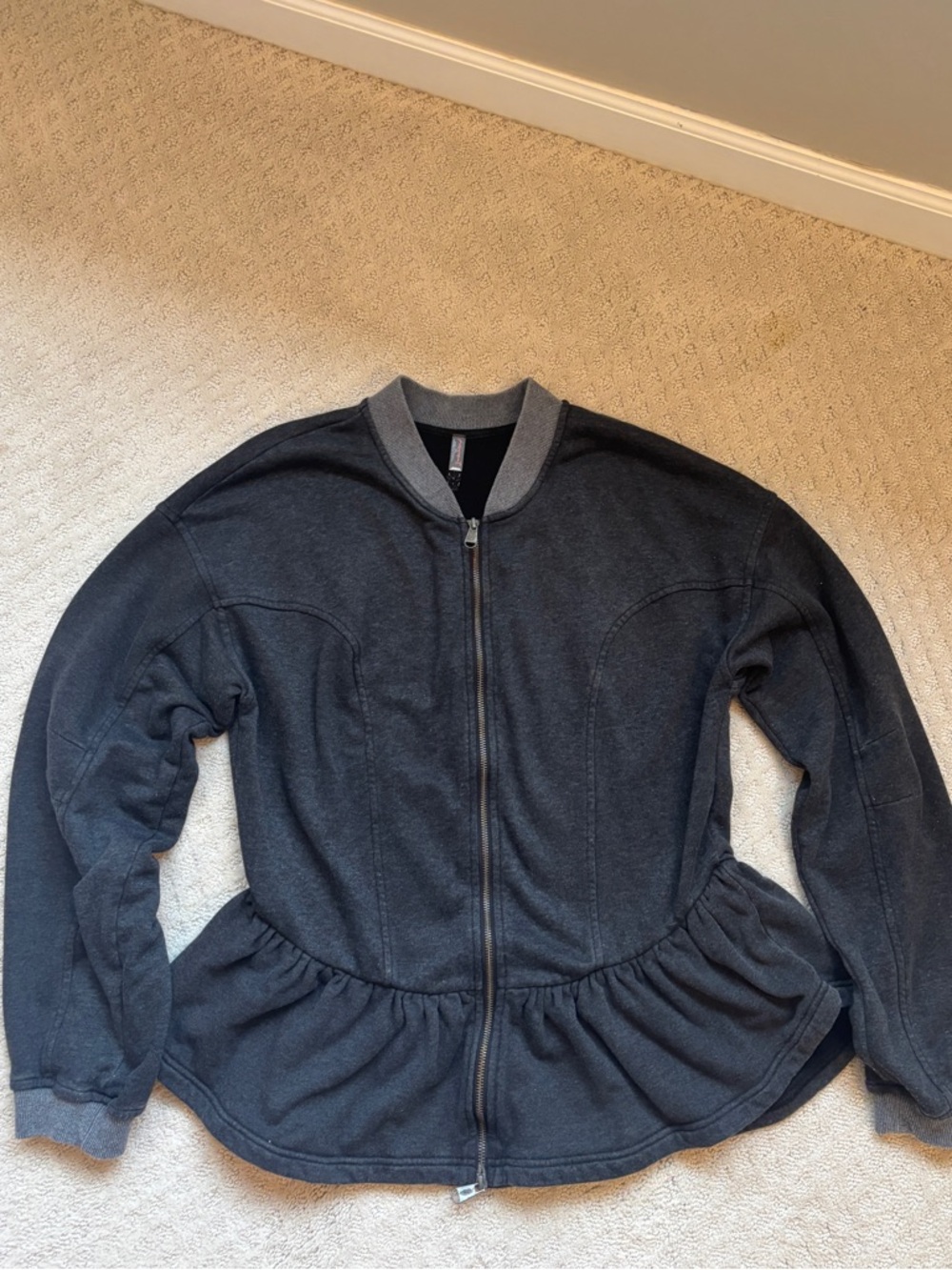 Free People Dark Gray Peplum Zip-Up Sweatshirt